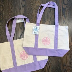 Trader Joe's Cream and Lilac Canvas Tote Bag